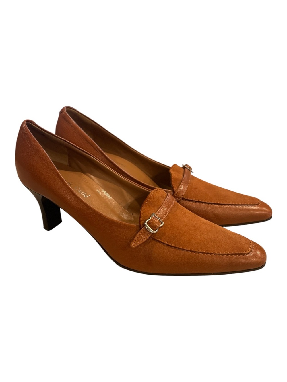 Vintage Max de Carlo Italian Leather Loafer Pumps Square Toe Kitten Heels 8.5 B